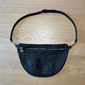 Clare V black rattan grande Fanny